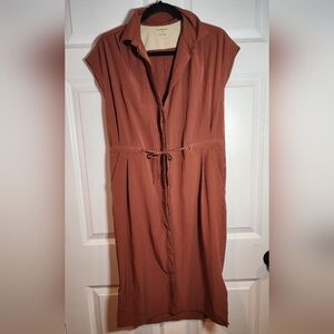 Rei Cooperative Burnt Orange Button Up Tied Waist Midi Shirt Dress XS